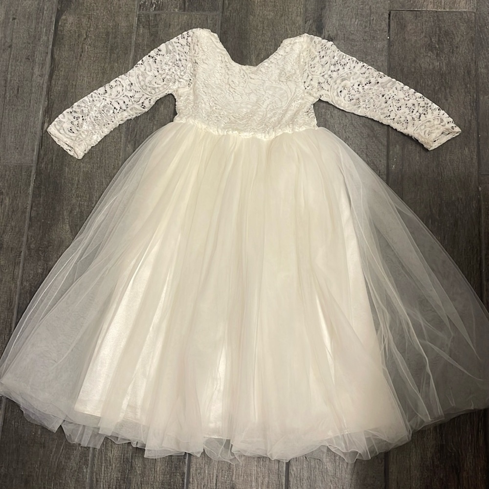 A-Line V-Back Lace Flower Girl Dress - Ivory - size 2-3T